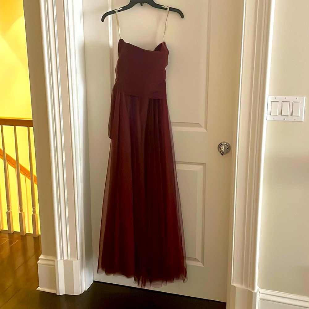Maroon bridesmaid dress, size 8, strapless